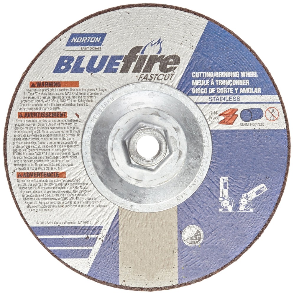 Norton Blue Fire Plus Fast Cut Depressed Center Abrasive Wheel, Type 27,