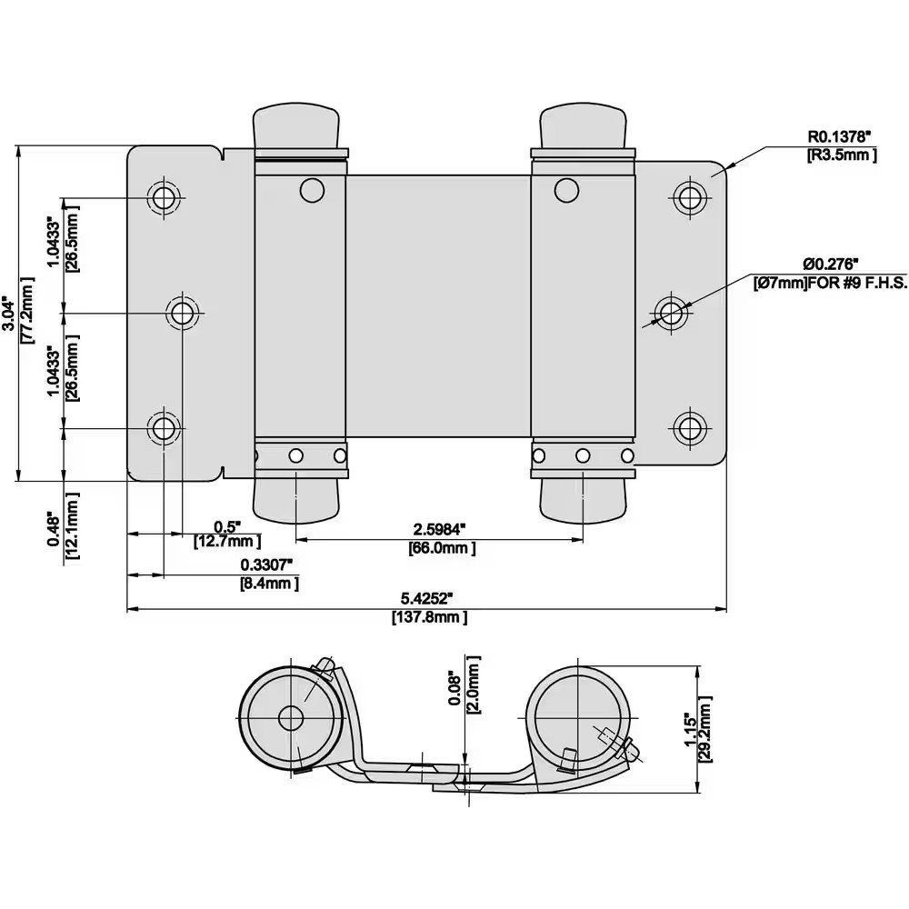 3 In. Square Radius Matte Black Double Action Hinge