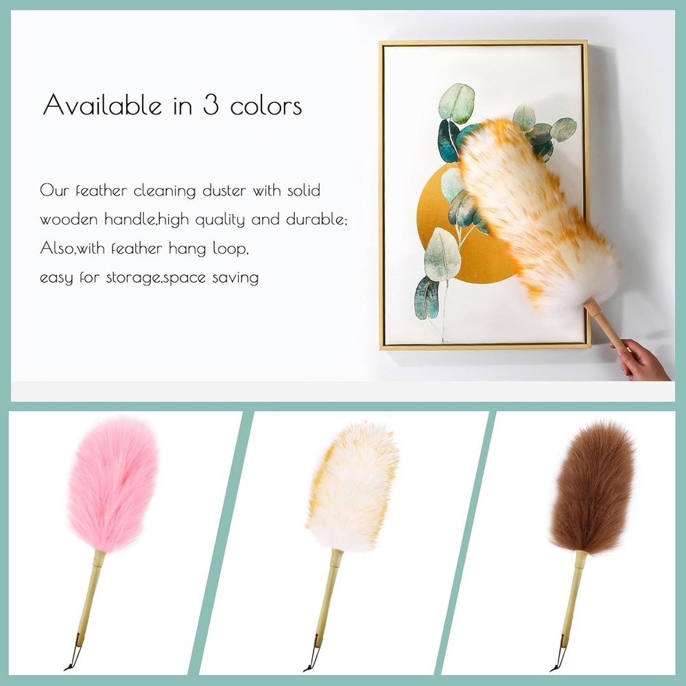 Lambswool Duster 14'' Length Solid Wooden Handle Leather Hang Strap Cleaning