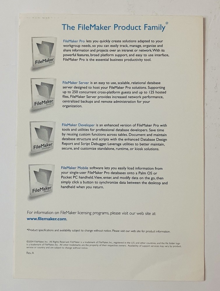 Vintage FileMaker Pro 7 Upgrade 2004 Mac/Win CD Complete w/ Docs