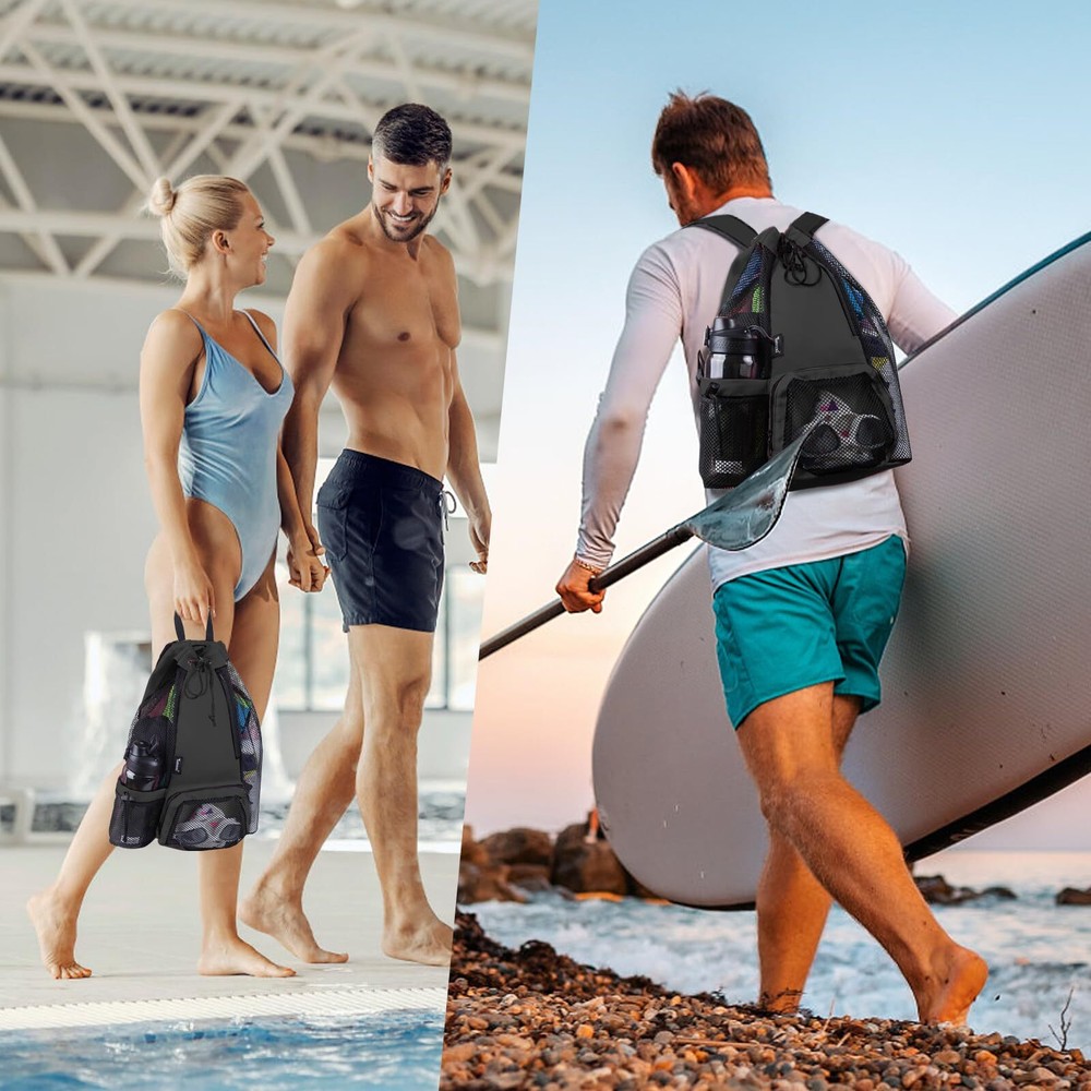 Swim Bag Beach Backpack with Padded Shoulder Strap Mesh Backpack with Wet Poc...