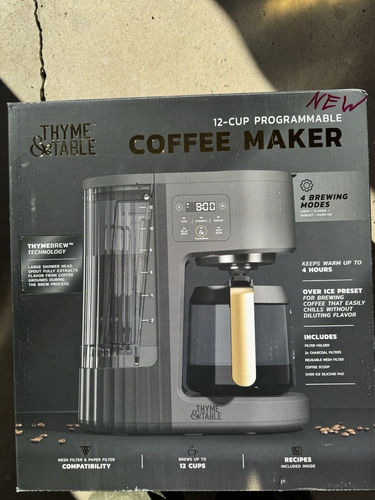Thyme & Tables TT1110R Drip Coffee Maker 12 Cup Programmable Over Ice Mode