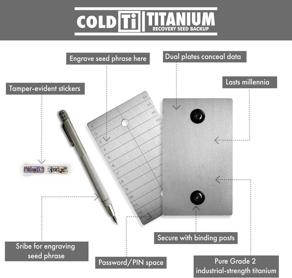 Discreet Titanium Seed Phrase Plates for Ultimate Crypto Security - 2 Plate Set