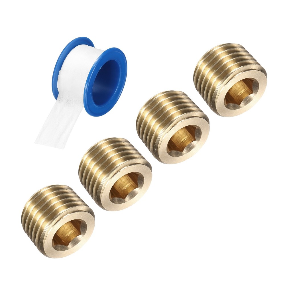 4Pcs 1/4 PT Brass Pipe Plug Fitting, Male Thread Internal Hex Socket Pipe Cap