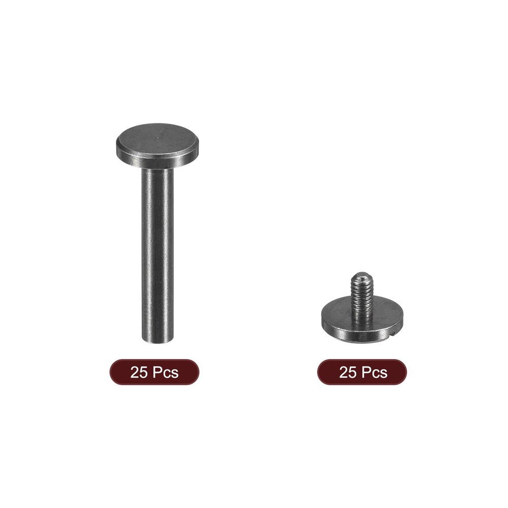 25Pack Brass Chicago Screws, 25x10mm Post Nail Stud Rivets, Black