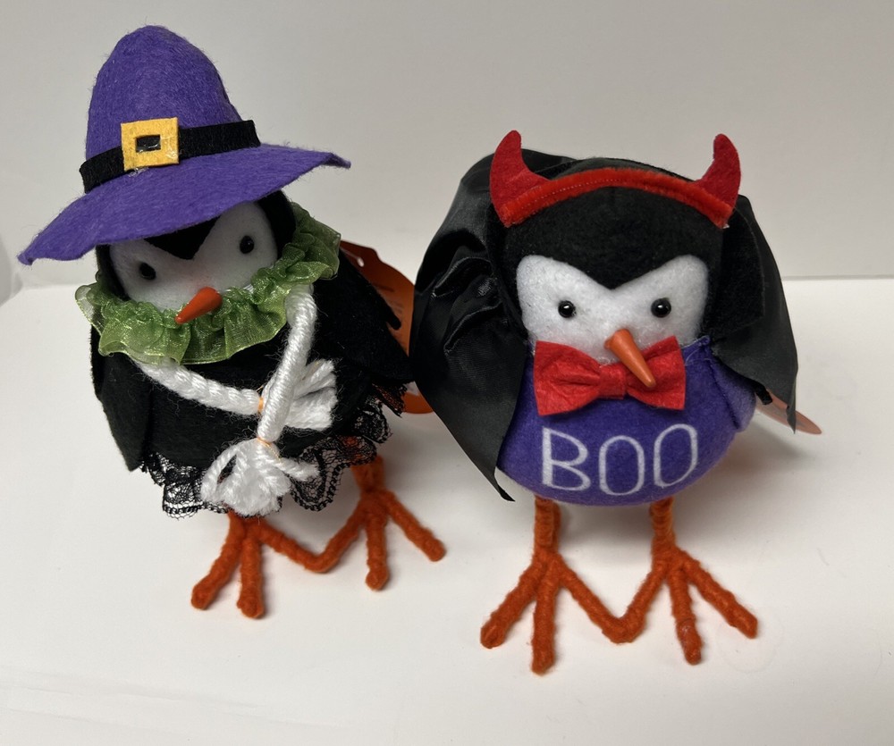 Bird Witch & Devil Vampire Birds With Tags - 2 Halloween Birds