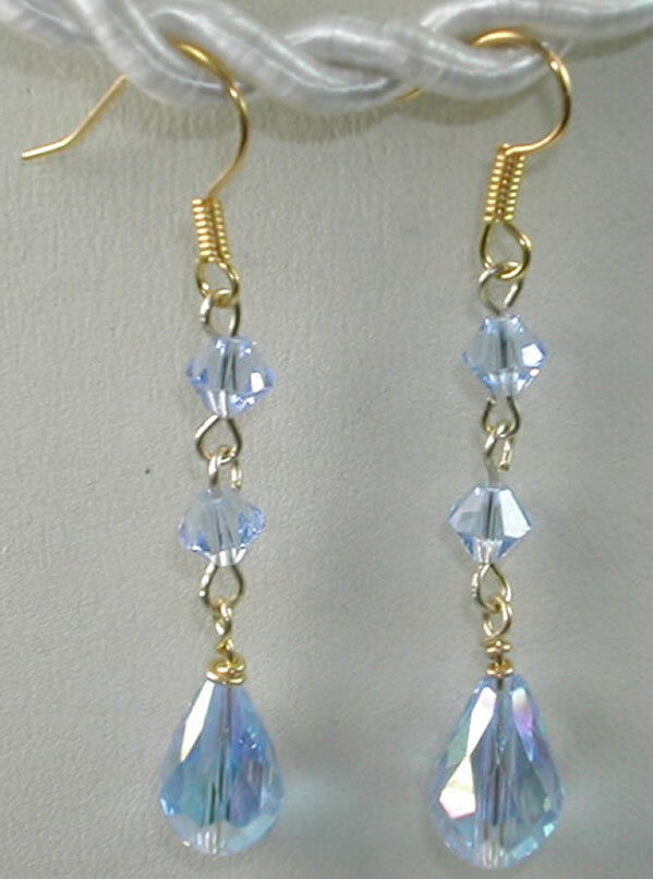 Blue Teardrop Crystal  Bead Statement Earrings Handcrafted