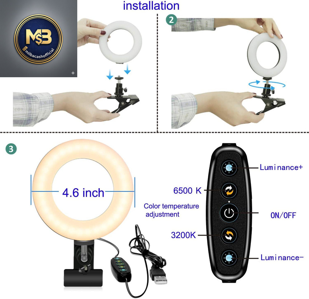 Dimmable Ring Light Video Conference Kit for Creators and Makeup (Black)