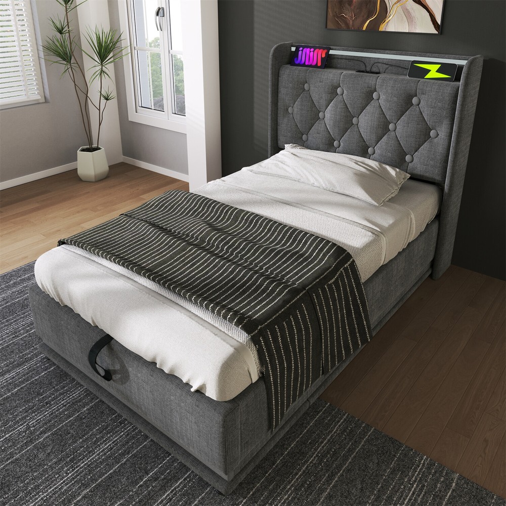 Twin/Full/Queen/King Size Upholstered Platform Bed w/ Hydraulic Storage System
