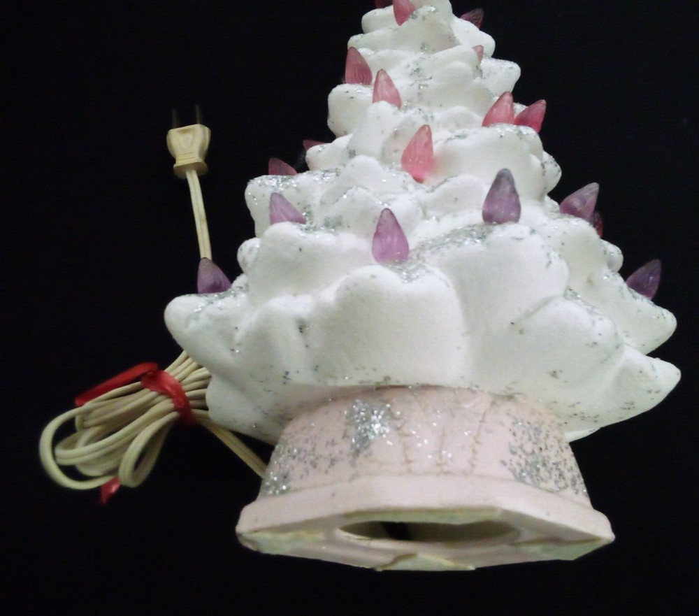 VTG 1 PC CERAMIC CHRISTMAS TREE LIGHTED 10" GLITTER h