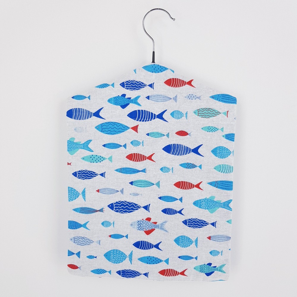 Peg Bag Handmade White Blue Fish Print Lined Laundry Clothes Peg Holder