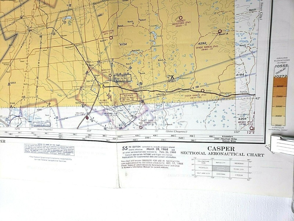 Casper Sectional Aeronautical Chart 55th Edition 1968