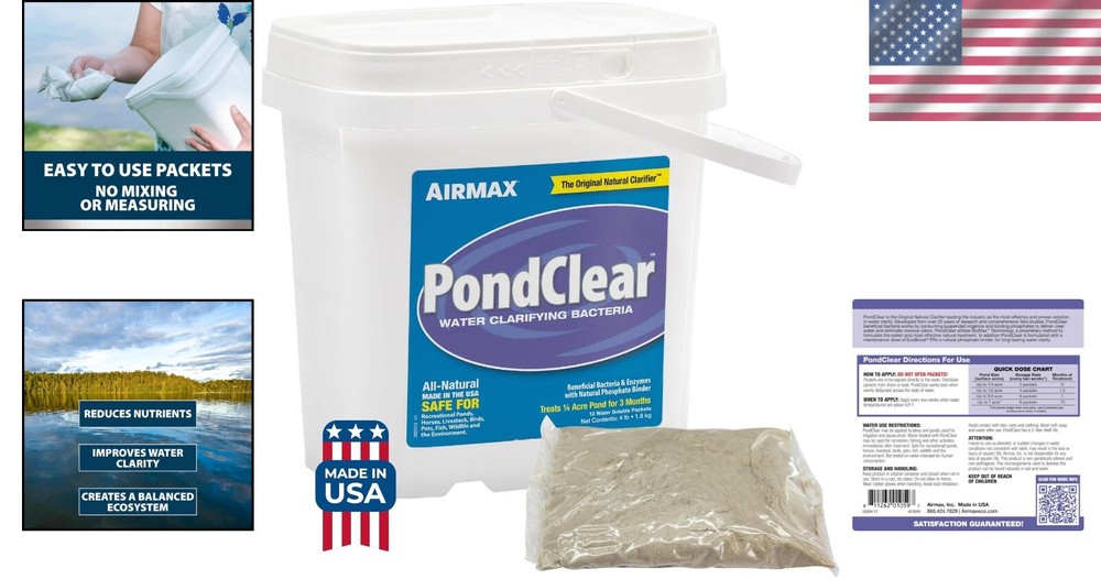 PondClear Packets - Effective Beneficial Bacteria Clarifier Treatment, 12 Count