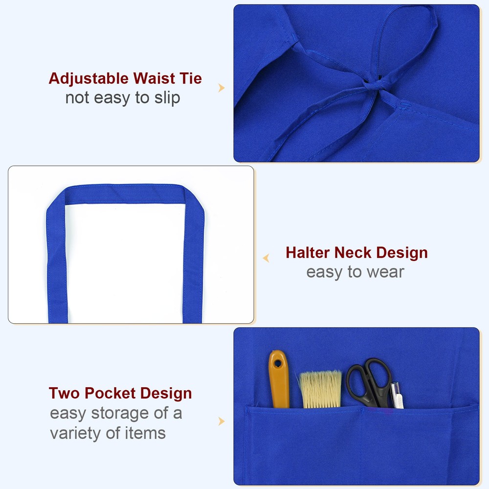 3pcs Kitchen Cooking Aprons 75x65cm Polyester Art Apron Blue
