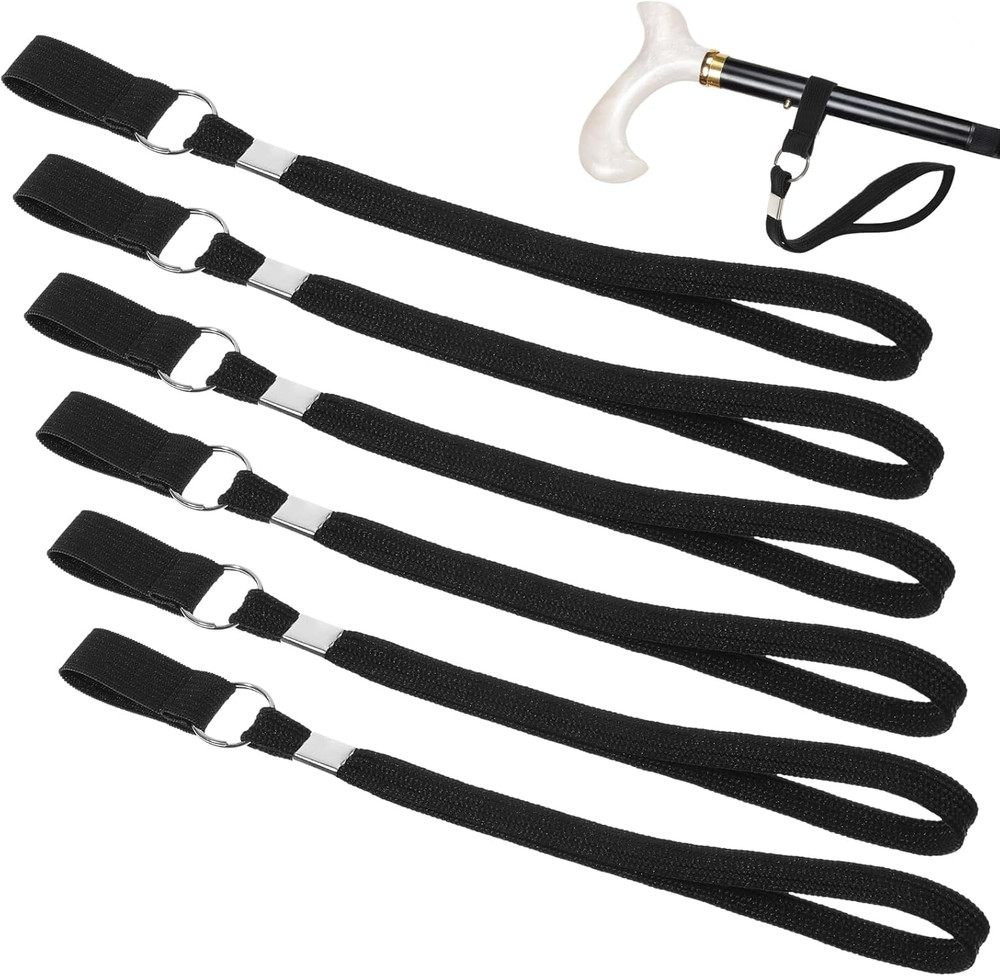6Pcs Walking Cane Wrist Strap Replacement, Black Elastic Trekking Pole Handle St