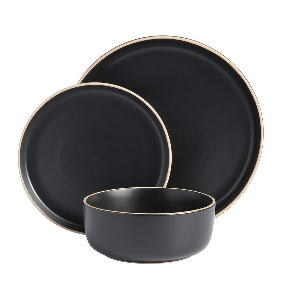 Gibson Home Zuma 3 PC Dinnerware Set Black