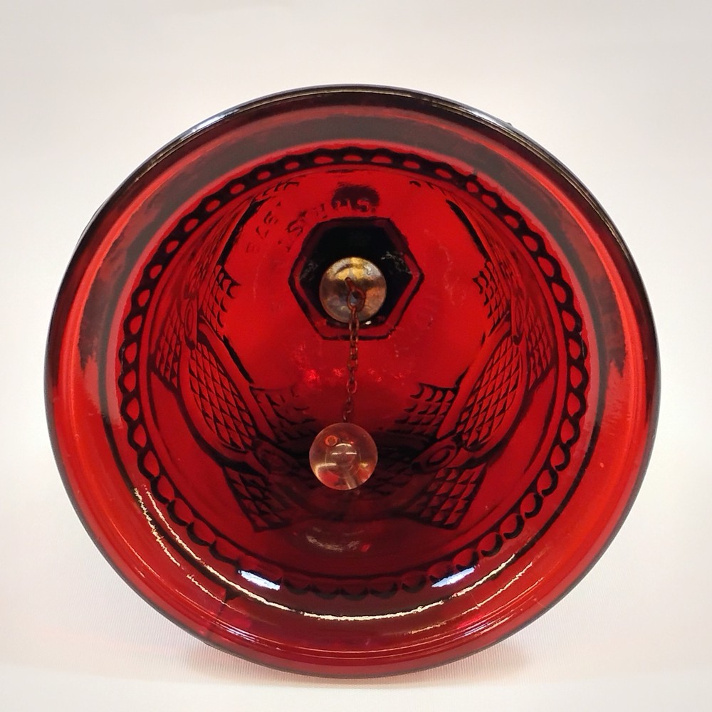 Vintage Ruby Red Pressed Glass Bell Decorative Collectible Intricate Pattern