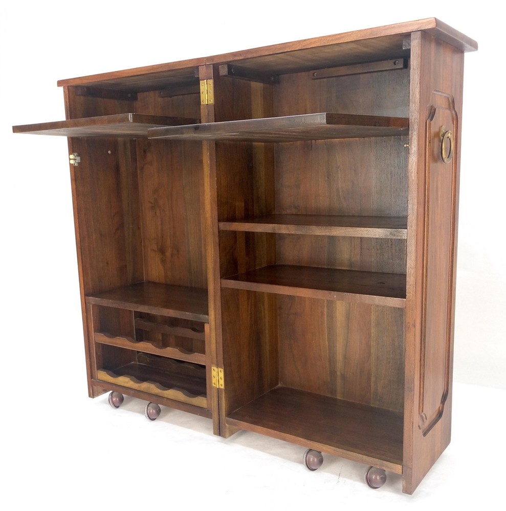 Solid Cherry & Brass Wooton Style Folding Box Shape Bar Liquor Cabinet Wheels