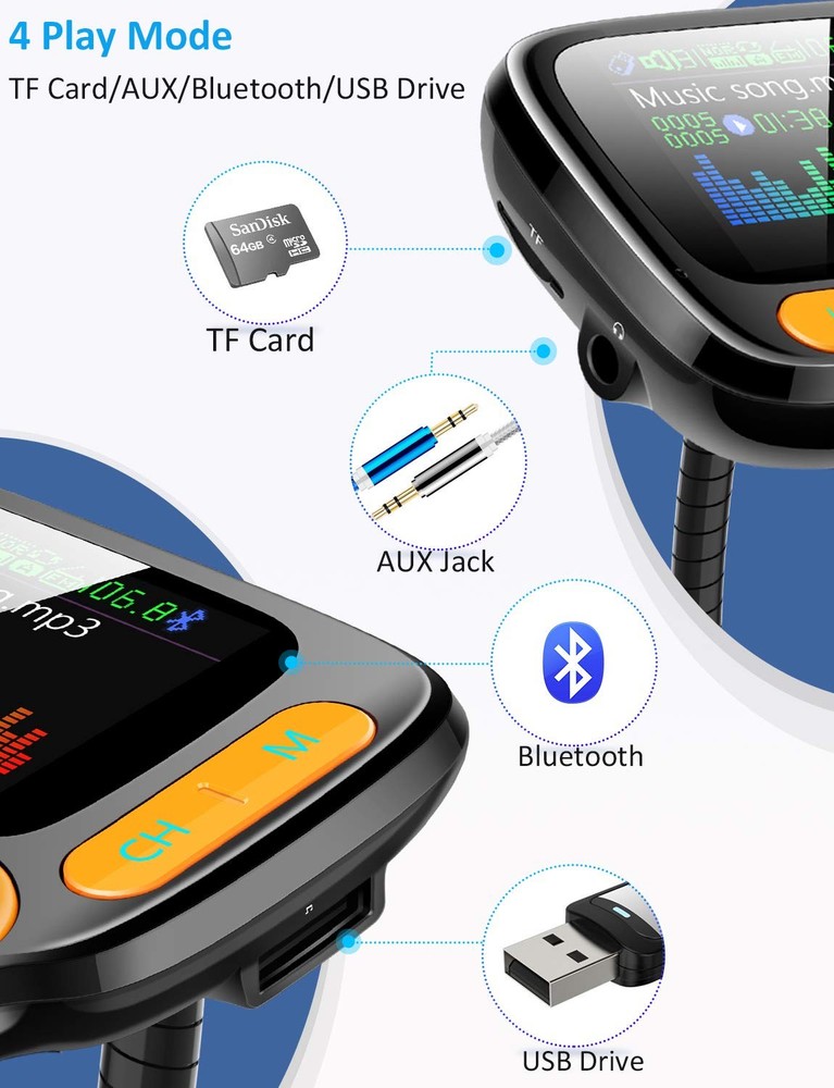 Bluetooth FM Transmitter Car Adapter,Support Wireless Handsfree Call and MP3 ...