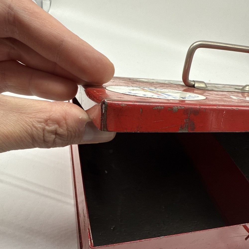 Vintage Mac Tools Red Metal ToolBox Hinged Lid Rectangular VTG (Read)