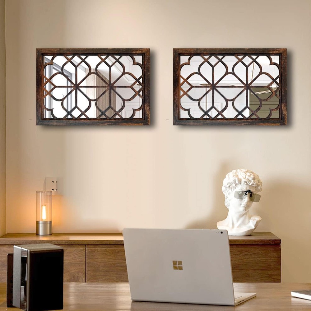 Set of 2 Rectangular Wall Mirror,Gorgeous Rustic Farmhouse Accent Mirror,Caramel