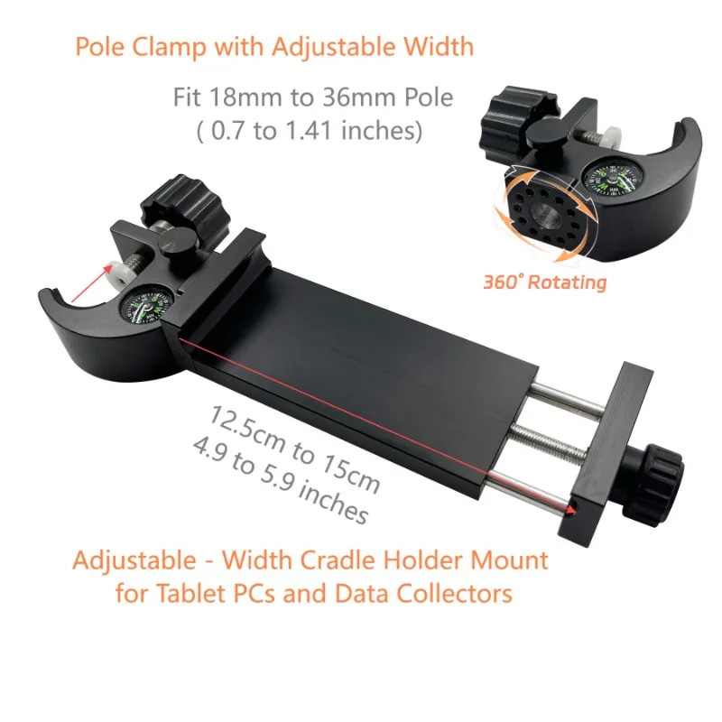 Pole Clamp & Compass Holder Bracket Cradle For Tablet PC GIS Data Collector