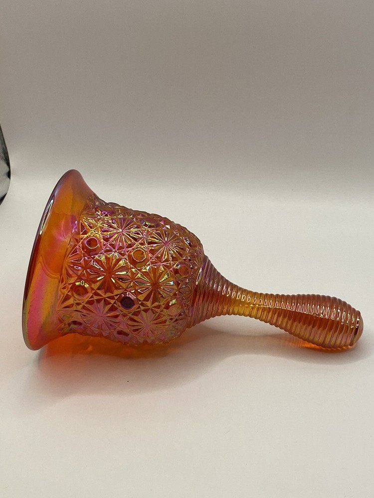 Fenton Carnival Glass Daisy Button Iridescent Amberina Bell With Threaded Handle