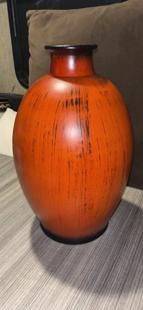 Vase Orange Ceramic Decorator Vase With Brown and black