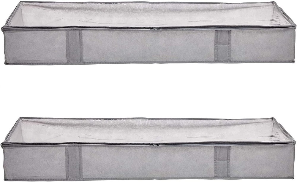 Versatile Fabric Under Bed Storage Containers with Zipper Closure - 2-Pack, Gray