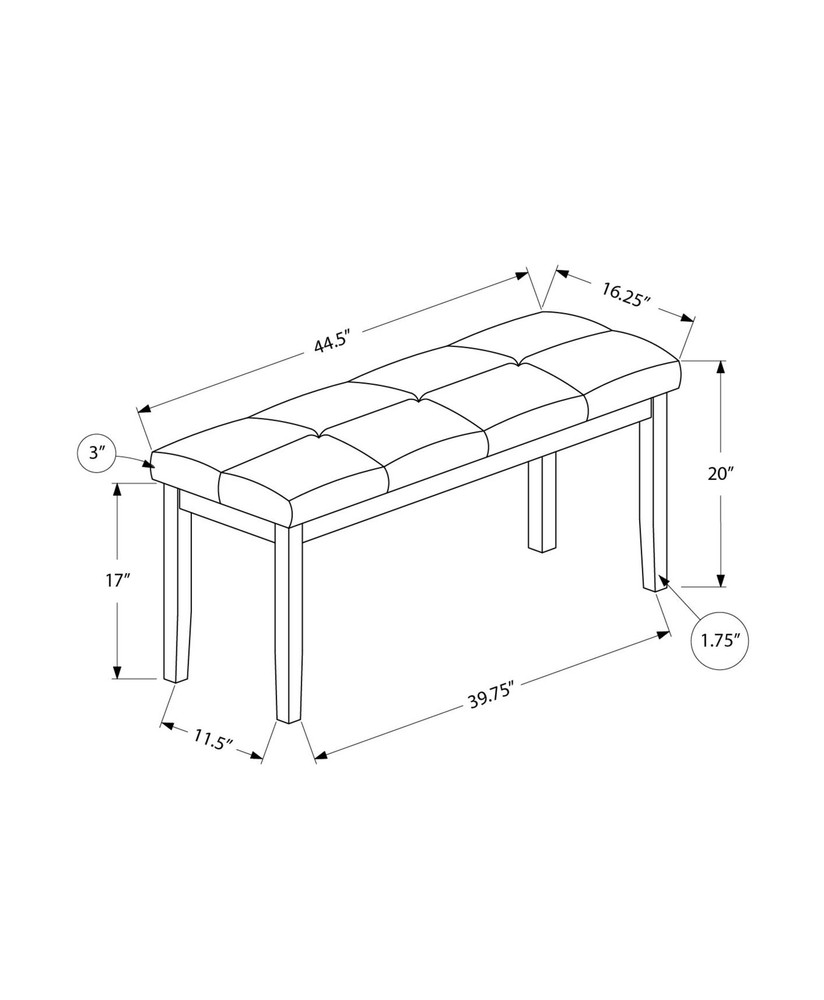 Bench, 44" Rectangular, Dining Room, Entryway, Kitchen, Hallway, Upholstered,