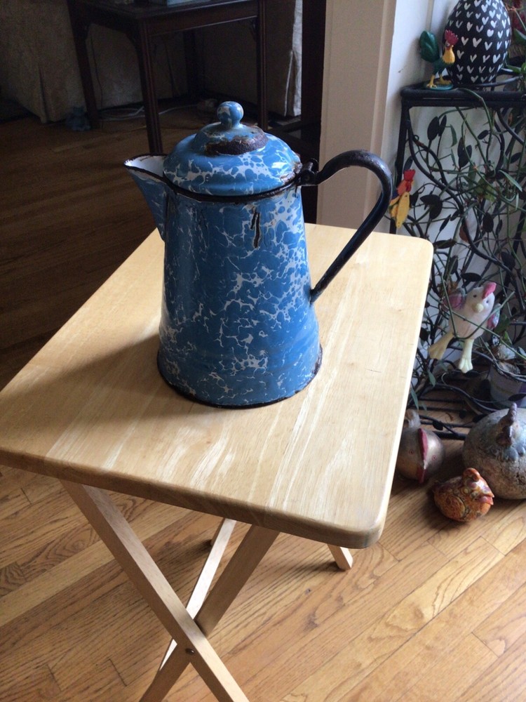 Blue Speckle enamelware kettle Pot for Display Artificial  Flower Arrangements