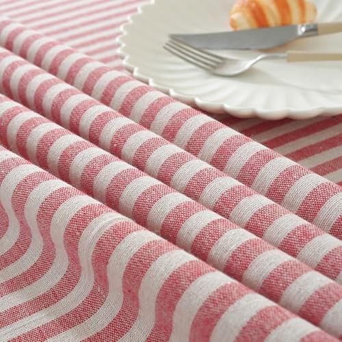 Tablecloth Striped Fringe Table Cloth Rectangular 102" x 55" (Rectangular) Red