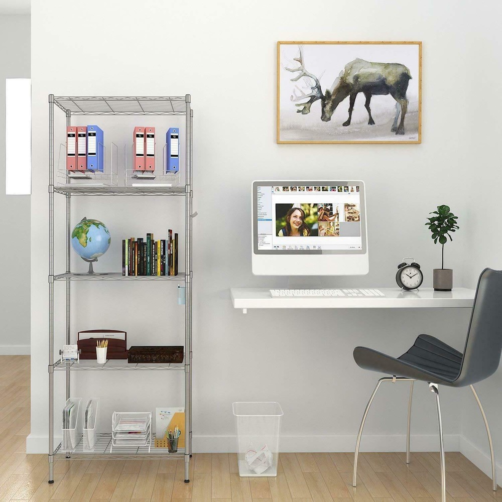 5 Layer Wire Shelving Rack Metal Shelf Adjustable Utility Kitchen Storage