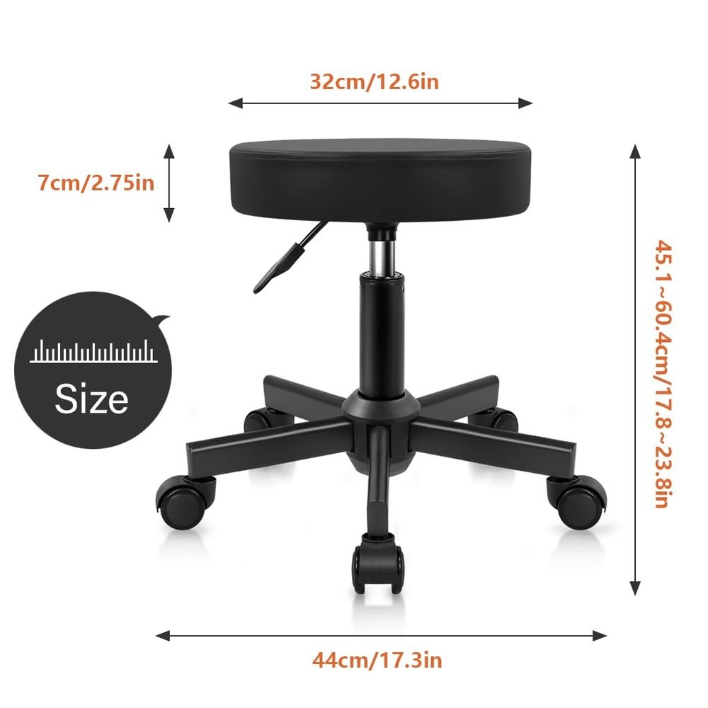 Round Stool Rolling Stools PU Leather Height Adjustable Stool with Wheels Swi...