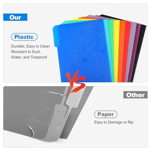 Plastic Colored File Folders, Letter Size Polypropylene Vibrant Colors 18 Pack