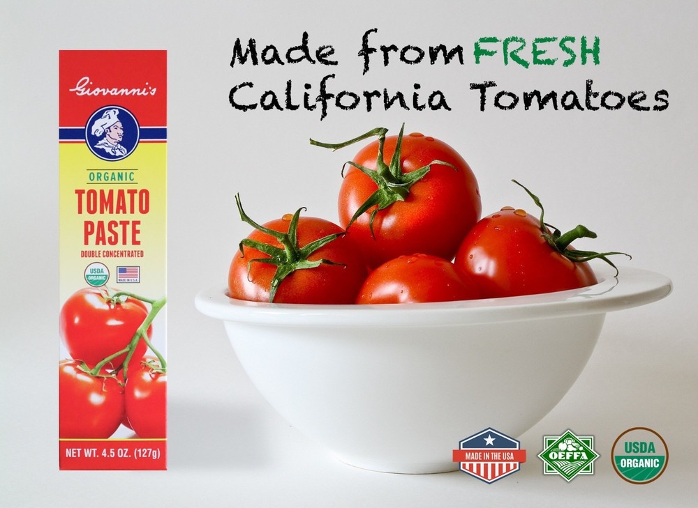 Giovanni’s Organic Double Concentrated Tomato Paste – 12-Pack Case (4.5 oz Tubes