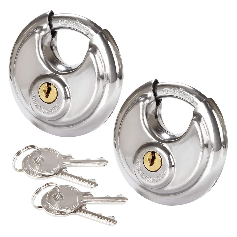 2x Round Storage Unit Padlock Stainless Steel Disk Keyed Discus Lock Waterproof