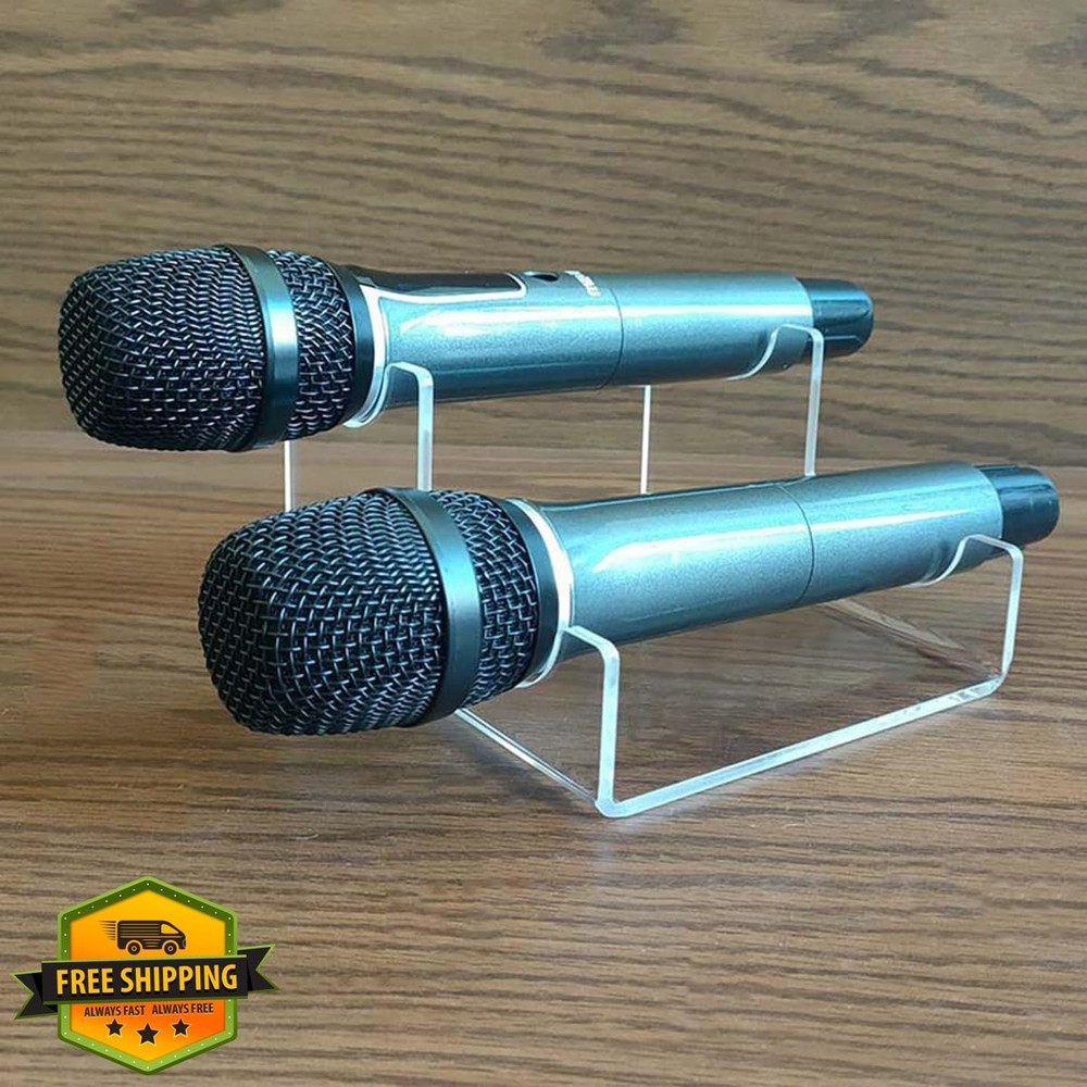 Clear Acrylic Microphone Display Stand Desktop Holder for 2 Mics