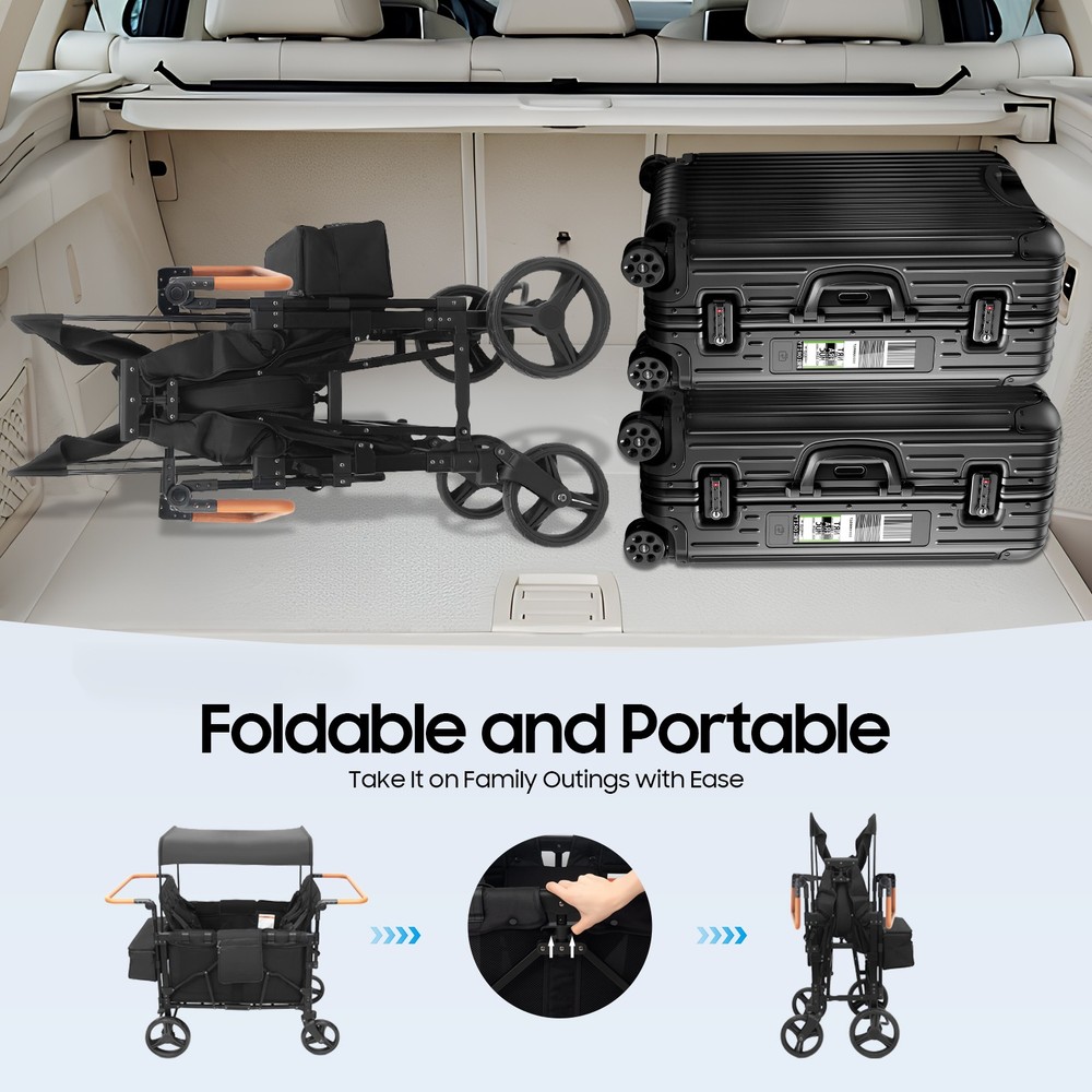 Adjustable 4-seats Stroller Wagon Push Pull Quad Collapsible Stroller With Wheel