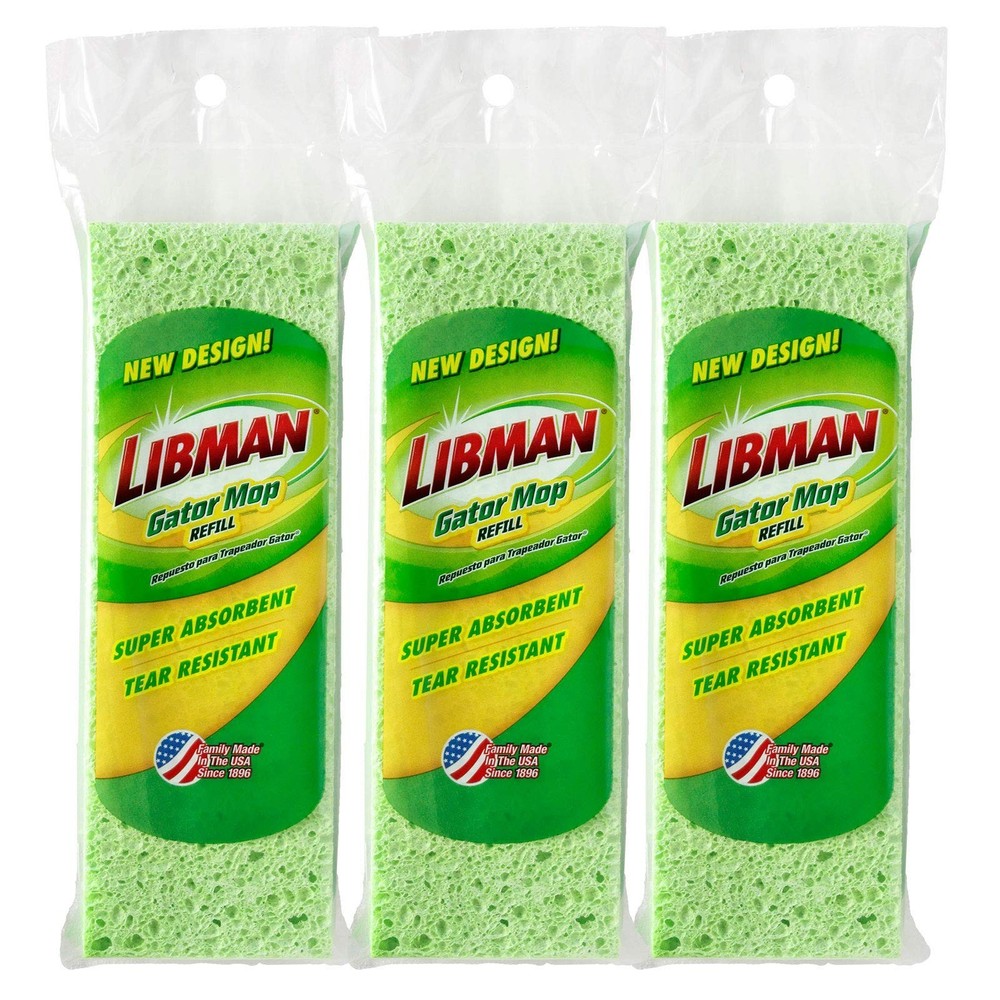 Libman 1487 Gator Mop Refill Pack – Extra-Absorbent, Cellulose Coated Spon