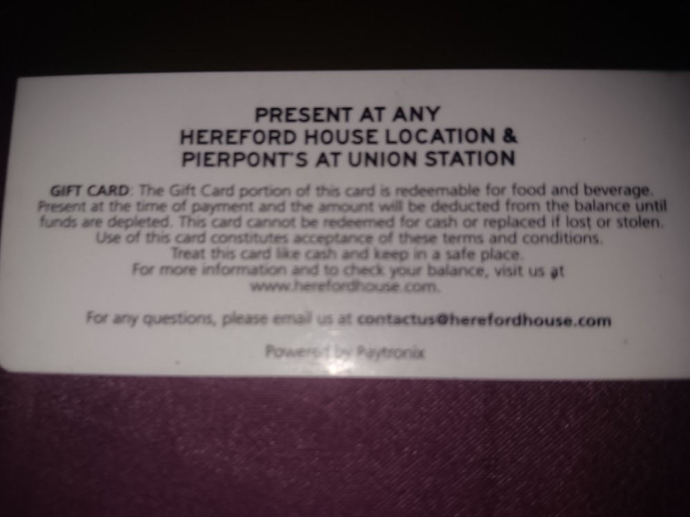 Hereford house gift card