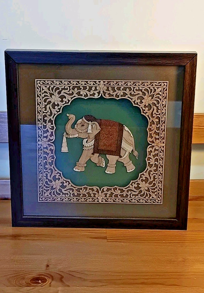 Handcrafted Elephant Wall Art 12"x12" Unique Textured Design