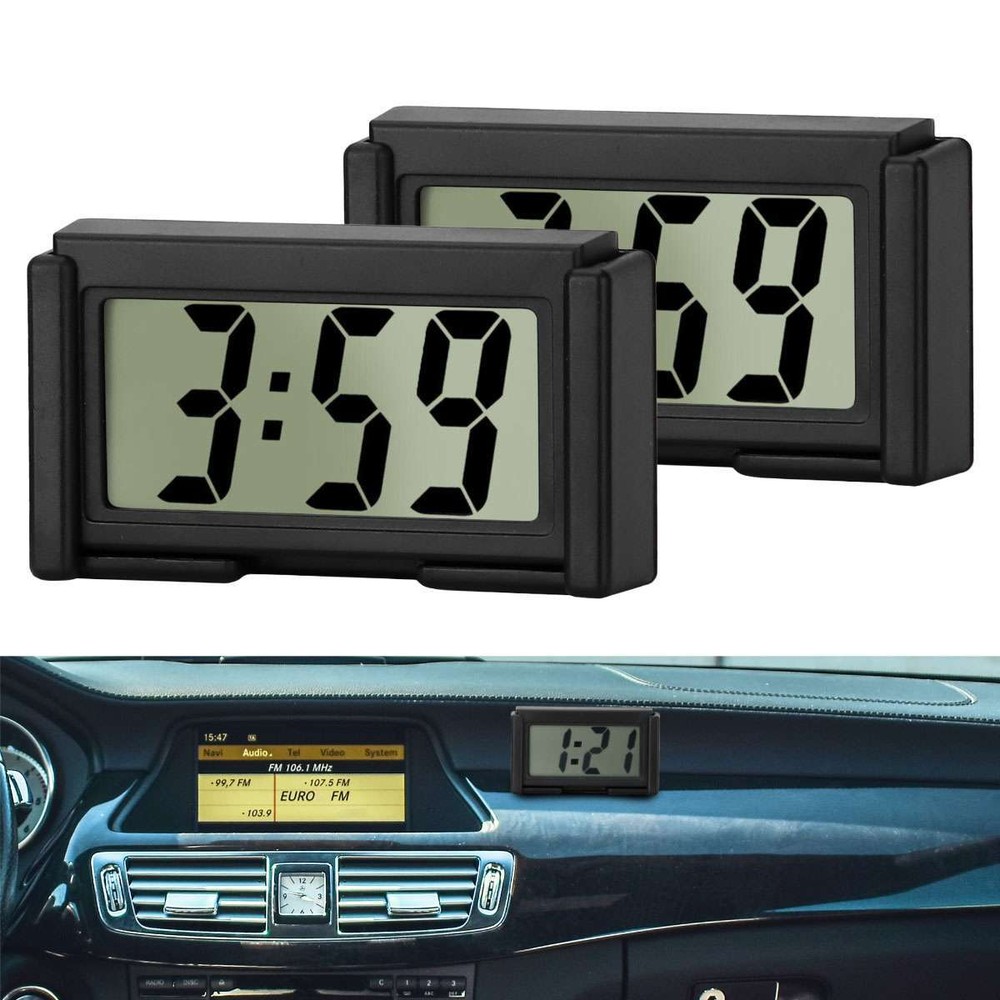 US Car Dashboard Digital Clock Small LED Clock Vehicle Adhesive Mini Time 1/2Pcs