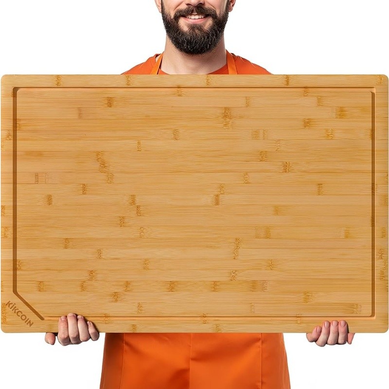 Bamboo Cutting Board Large Deep Juice Groove Multipurpose Kitchen Prep Board