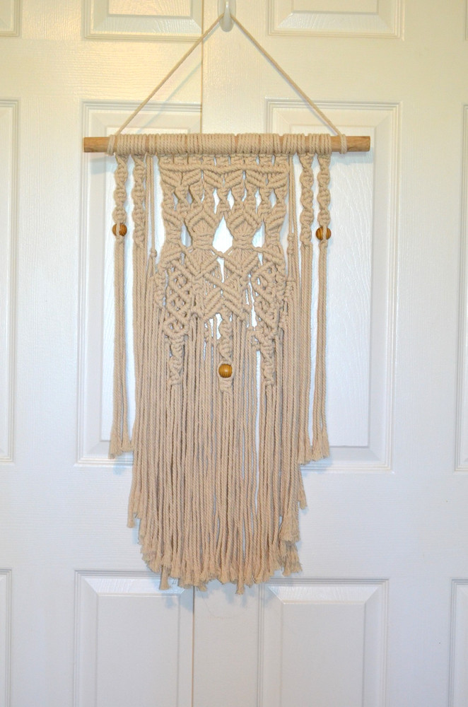Beige Boho Macramé Wall Hanging 34" Long Pole 18" Long