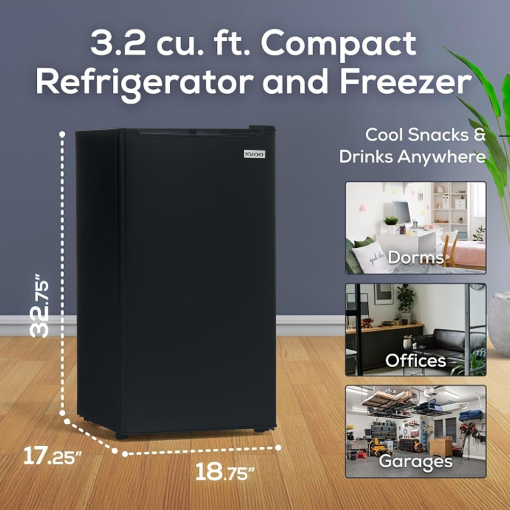 3.2 Cu Ft Black Refrigerator and Freezer Compact Cooling for Home Office Dorm...