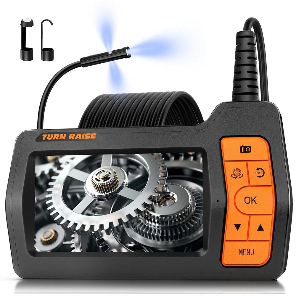 Triple Lens Inspection Drain Camera, 5 IPS Split Screen Borescope with Light & 3