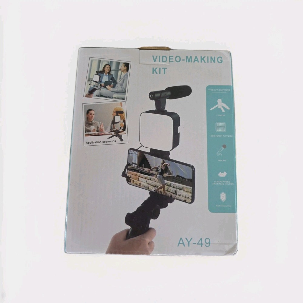 AY-49 Video-Making Kit for Smartphone with Tripod, Microphone, LED Light