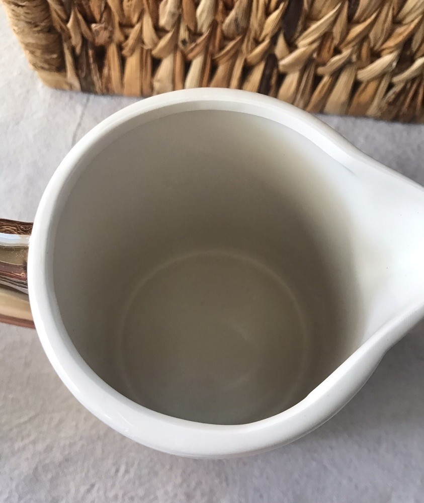 Ceramic Pitcher 7”Heart Flutter White W/ Copper Handle Unique. EUC debi Lily