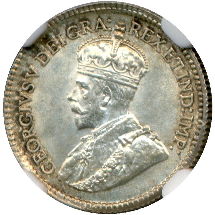 1918 Canada 5 Cents, MINT ERROR, Horizontally Misaligned Dies - NGC MS63